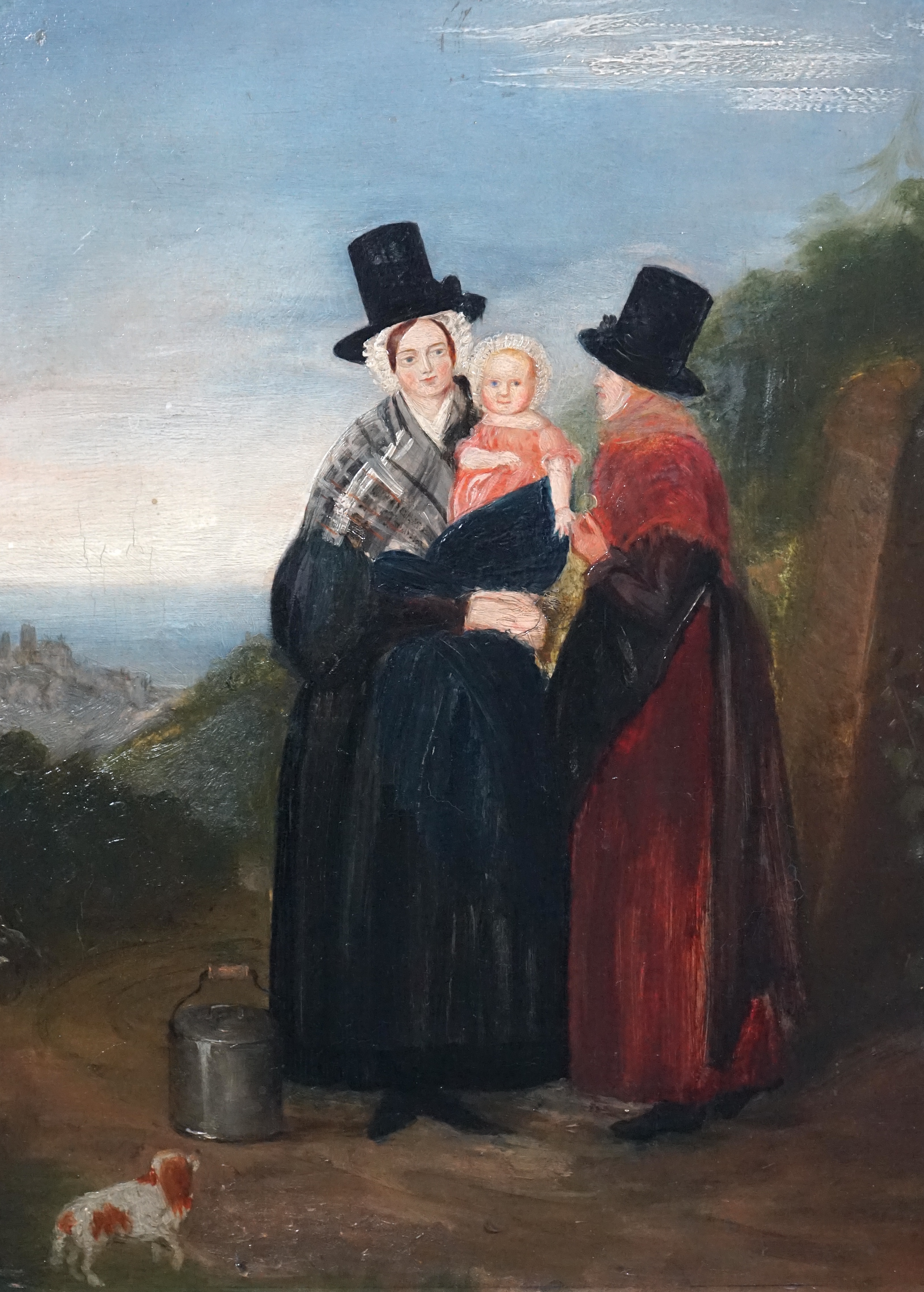 19th Century Welsh School, Welsh women in landscapes, oil on board, a pair, 35 x 25cm